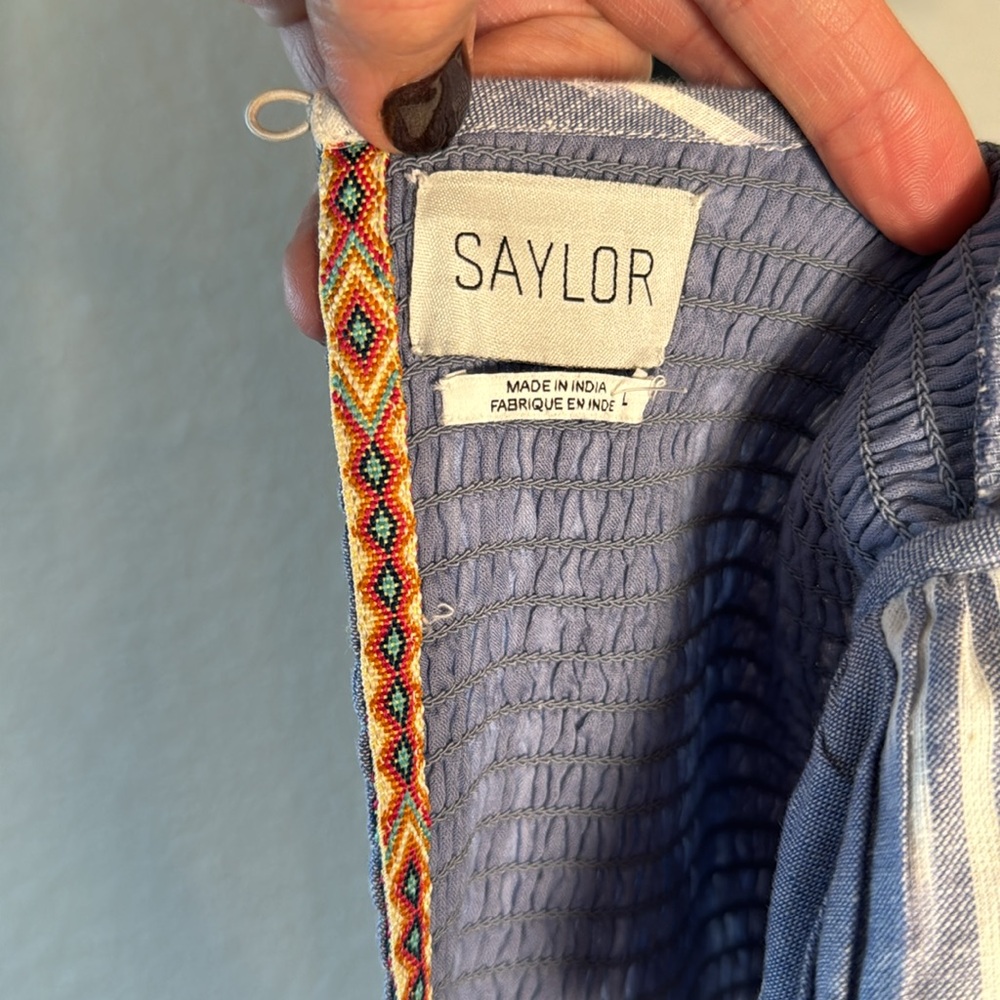 SAYLOR Zinnia Indigo Blue Ruffle Ikat Mini Dress NWOT - Picture 12 of 12